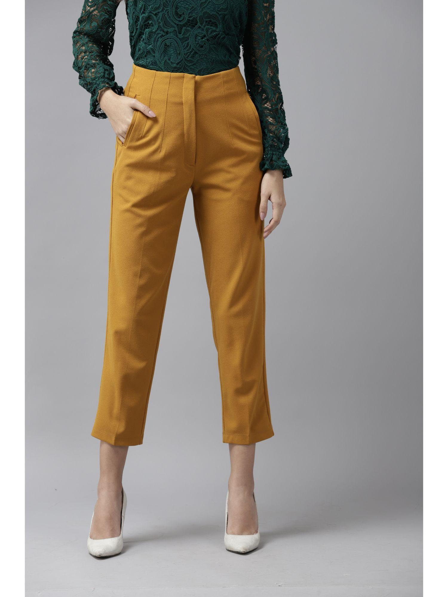 women polyester solid mustard pant