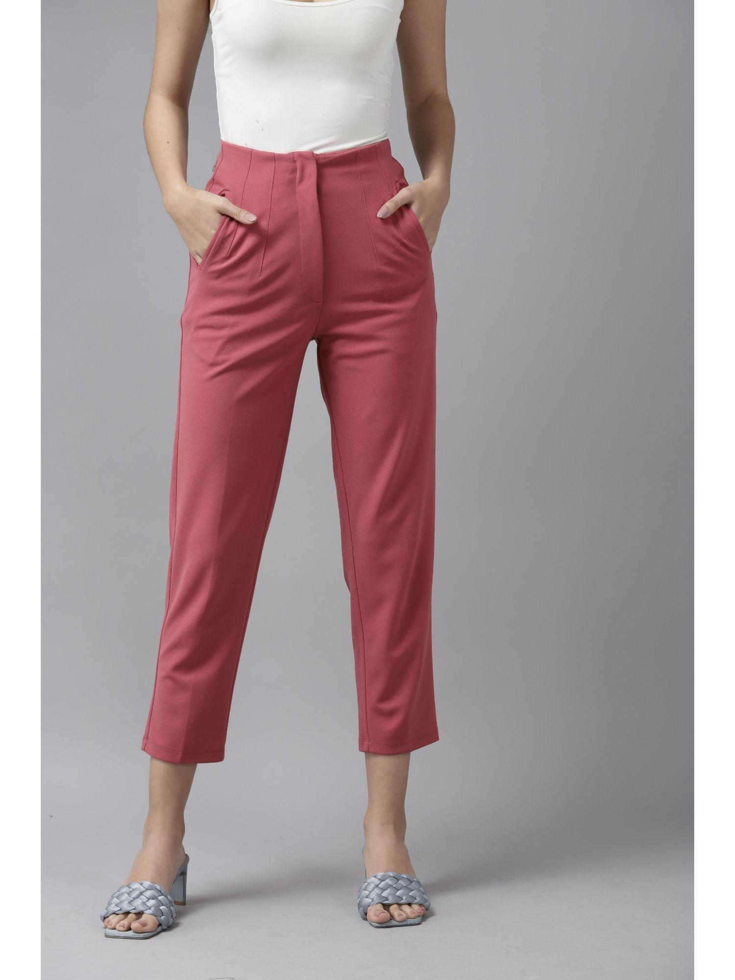 women polyester solid pink pant