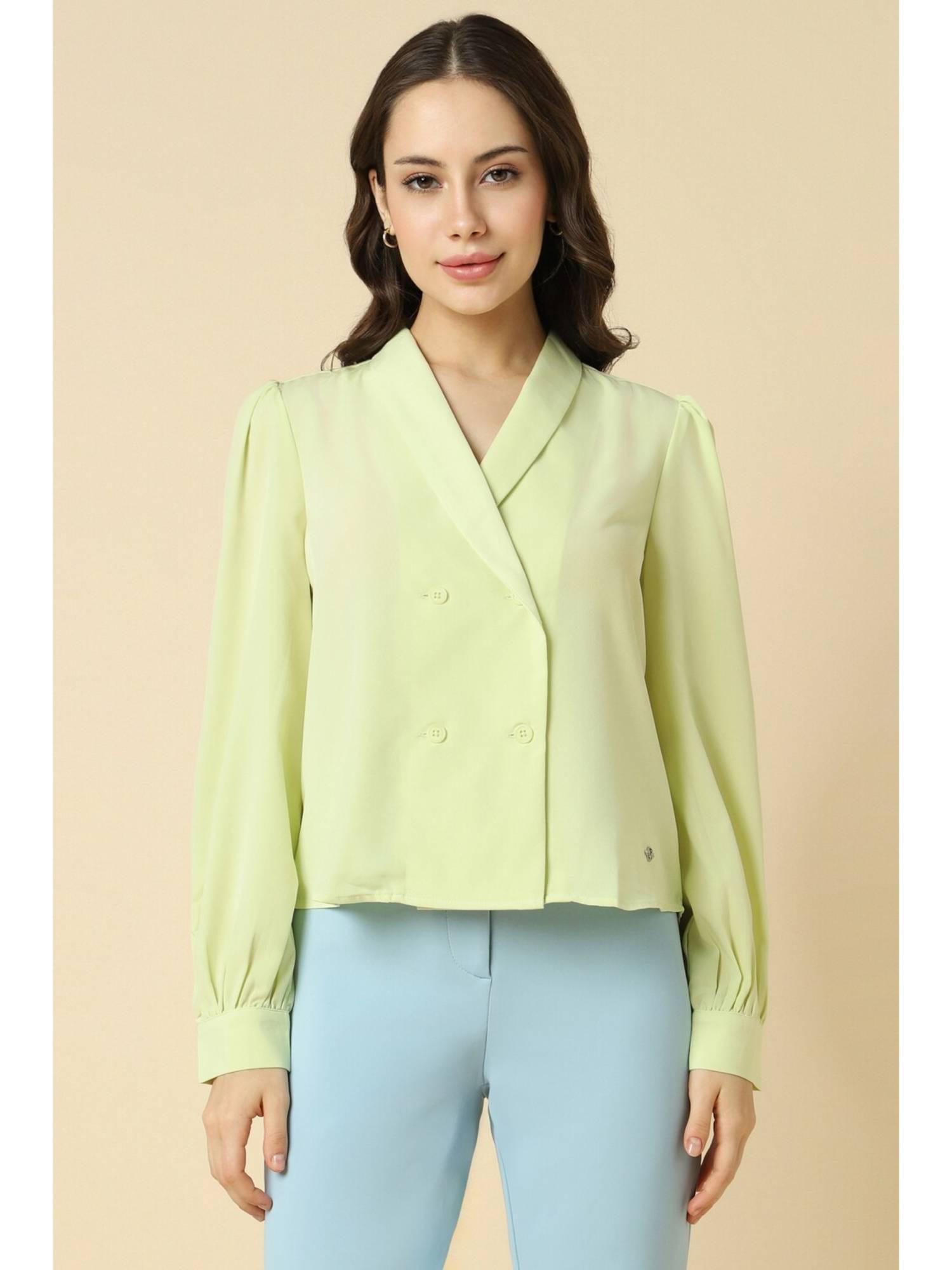 women polyester solid regular fit green top