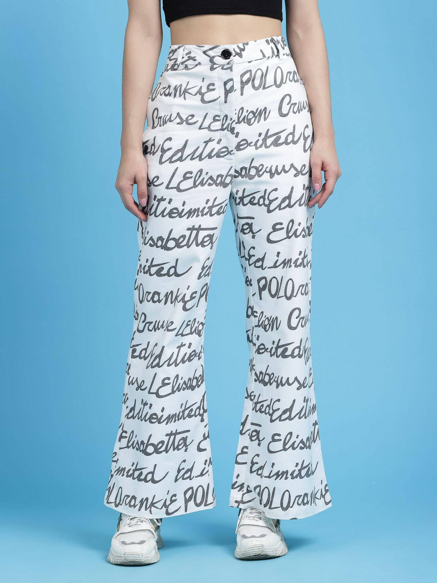 women polyester typography white pant