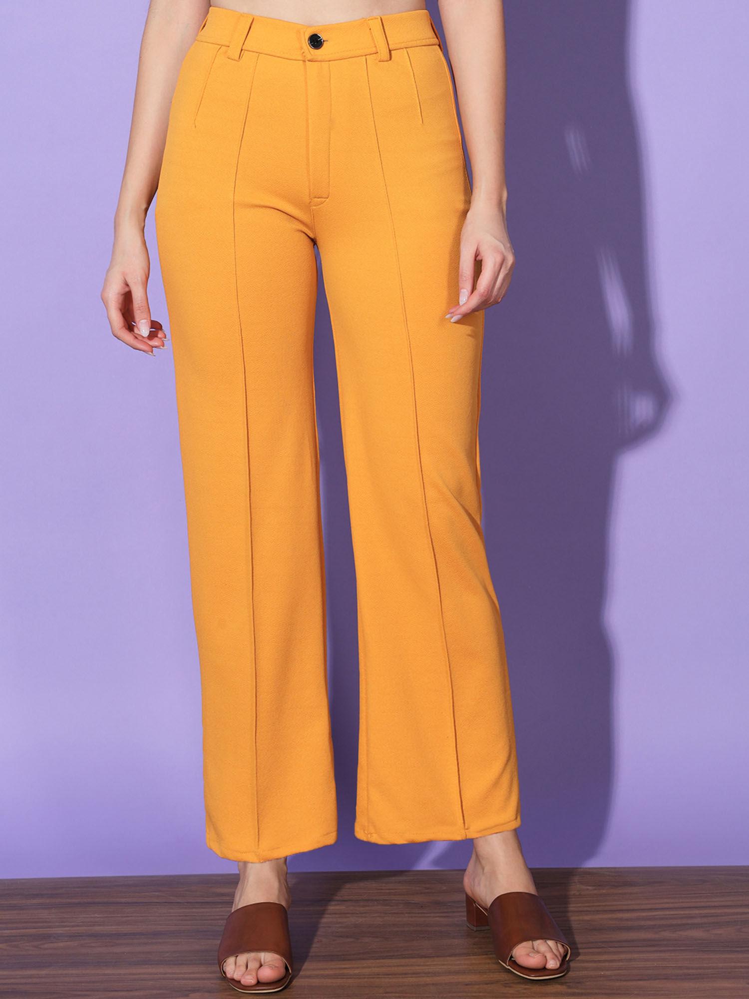 women polyester yellow solid trouser