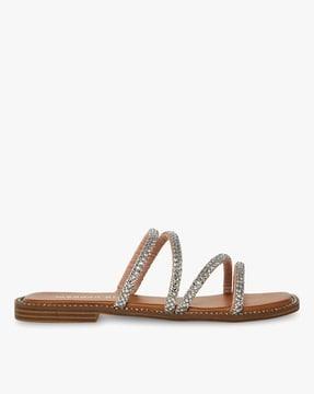 women posh embellished strappy flat sandals