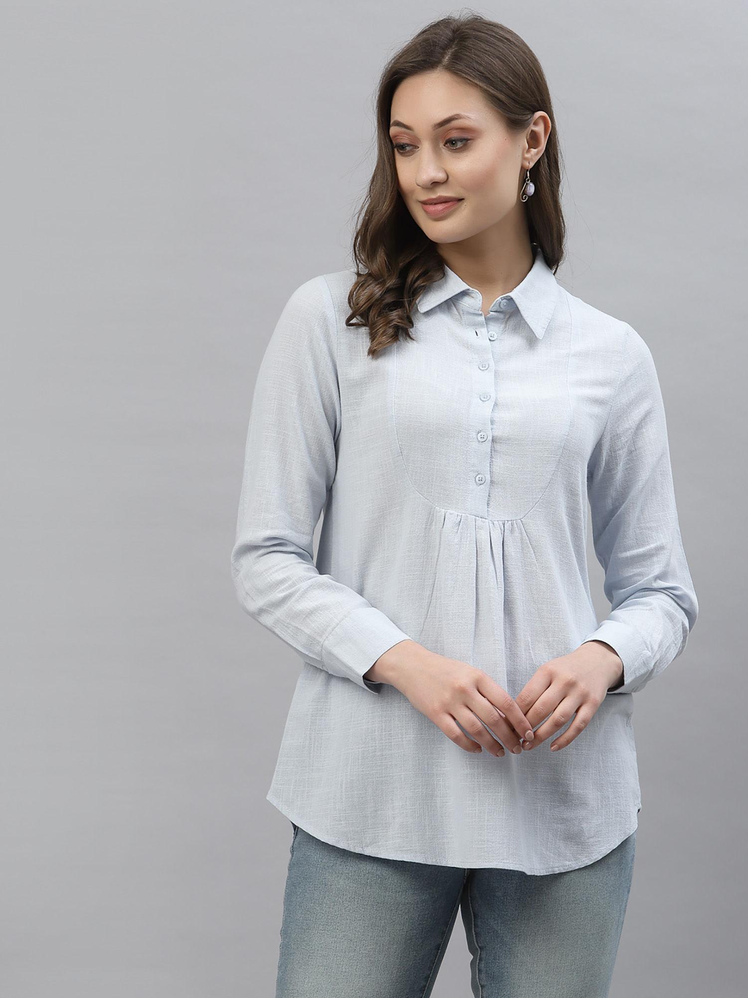 women powder blue blouse top