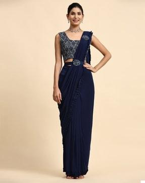 women pre-stitched ruffled saree with belt