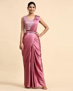 women pre-stitched saree with belt