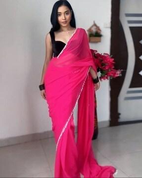 women pre-stitched saree with contrast border