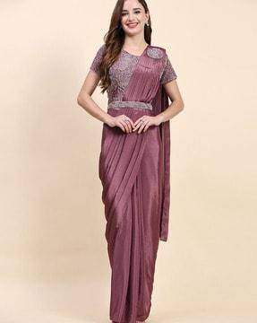 women pre-stitched saree with embellished blouse