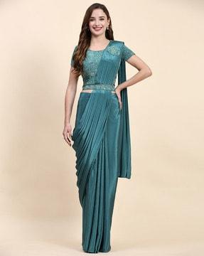 women pre-stitched saree with embellished blouse