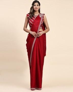 women pre-stitched saree with embroidered border