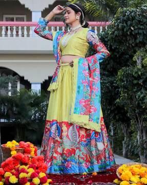 women print flared lehenga choli set