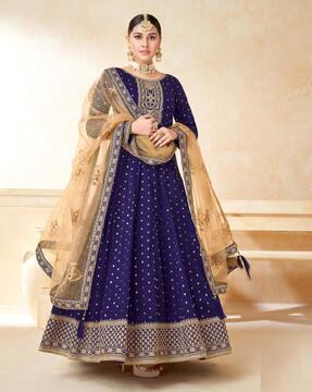 women printed 3-piece semi-stitched anarkali dress material