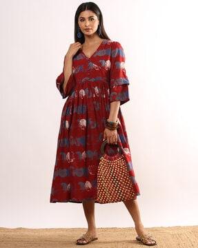 women printed a-line dress