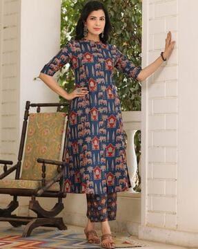 women printed a-line kurta & pants set