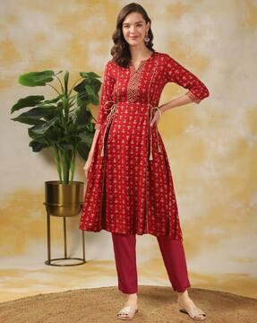 women printed a-line kurta & pants set