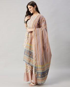 women printed a-line kurta set with dupatta