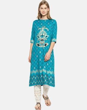 women printed a-line kurta set