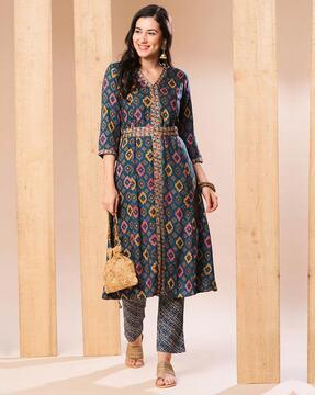 women printed a-line kurta set