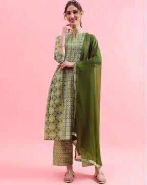 women printed a-line kurta suit set