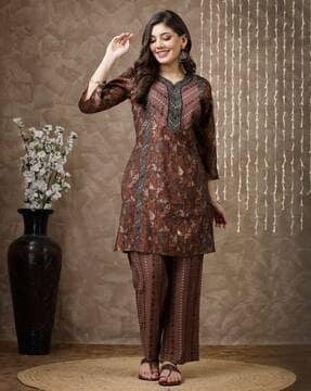 women printed a-line kurta suit set