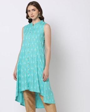 women printed a-line kurta with asymmetric hem