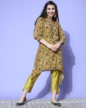 women printed a-line kurta with dhoti pants