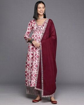 women printed a-line kurta with palazzos & dupatta