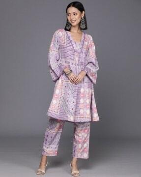 women printed a-line kurta with pants