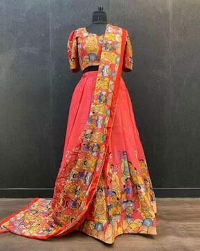 women printed a-line lehenga choli set with dupatta