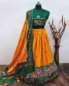 women printed a-line lehenga choli set with dupatta