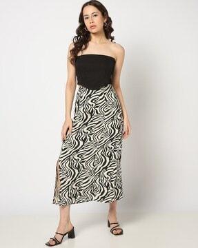 women printed a-line skirt with slit
