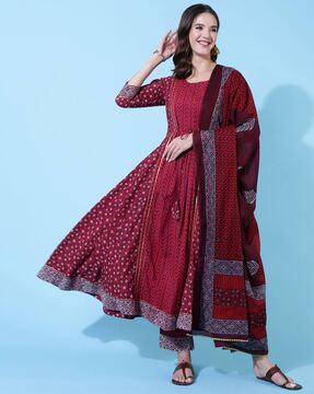 women printed anarkali kurta set with dupatta