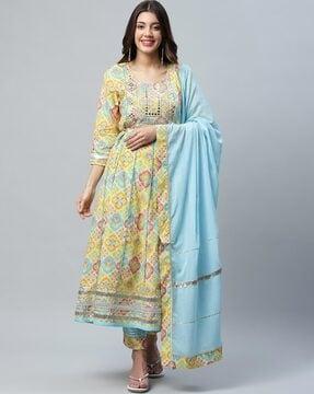 women printed anarkali kurta set