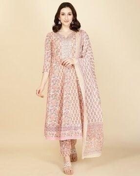 women printed anarkali kurta set