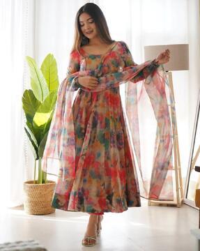 women printed anarkali kurta set