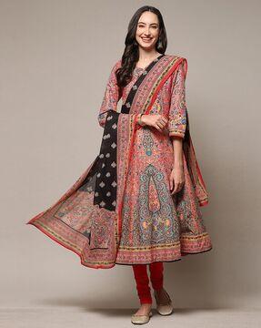 women printed anarkali kurta suit set