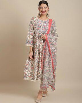 women printed anarkali kurta suit set