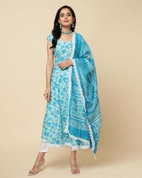 women printed anarkali kurta suit set