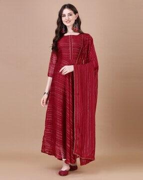 women printed anarkali kurta with dupatta