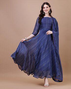 women printed anarkali kurta with dupatta