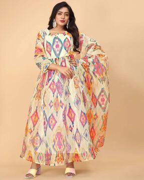 women printed anarkali kurti set