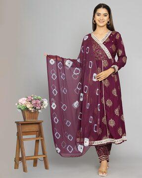 women printed angrakha kurta set