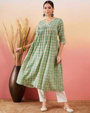 women printed angrakha kurta