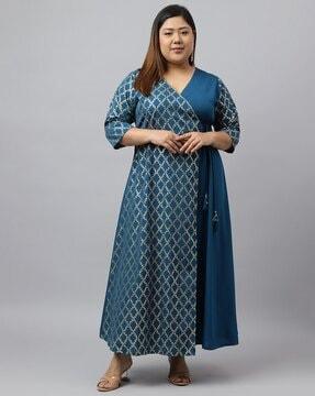 women printed angrakha kurta