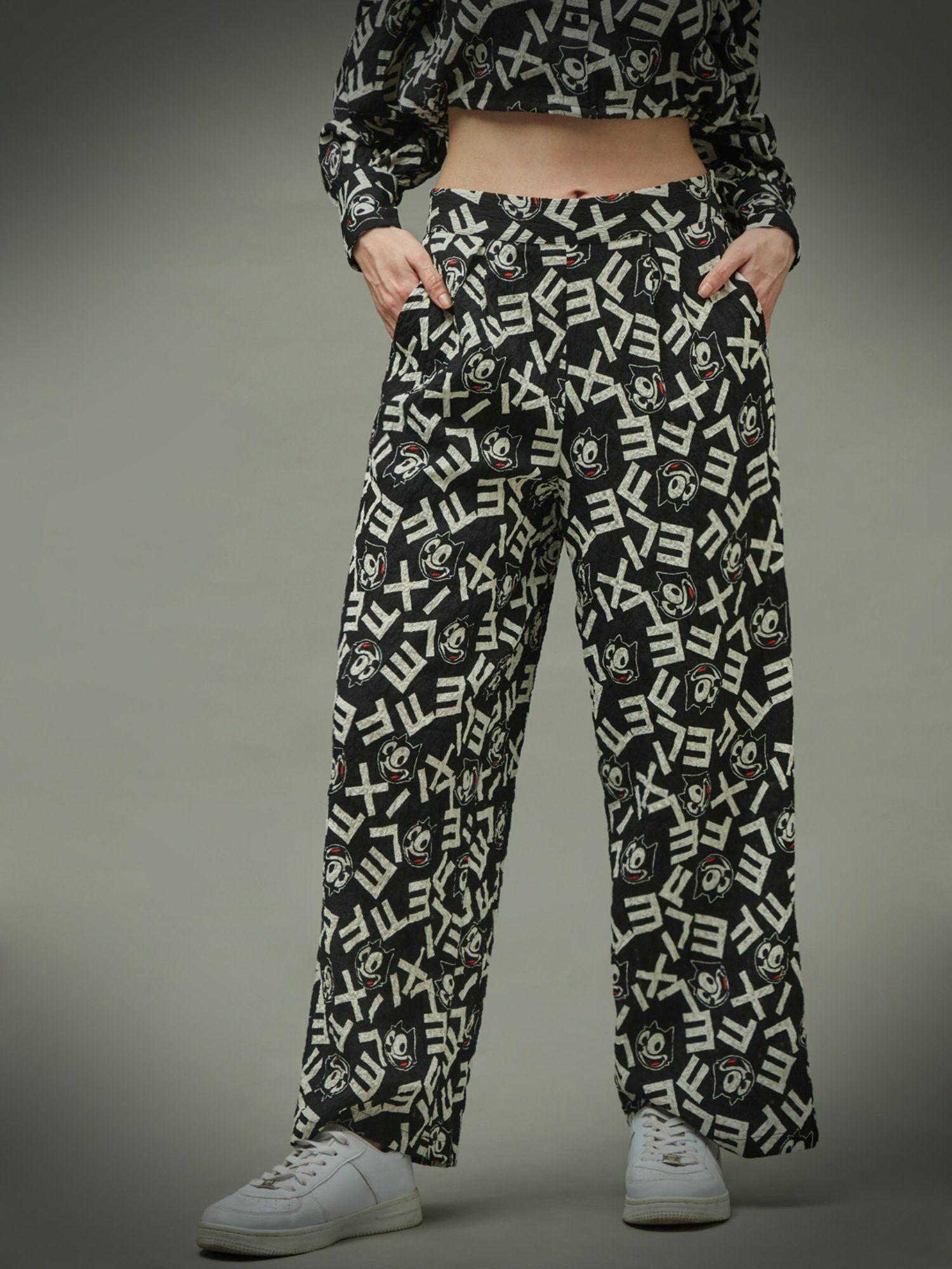 women printed black pant