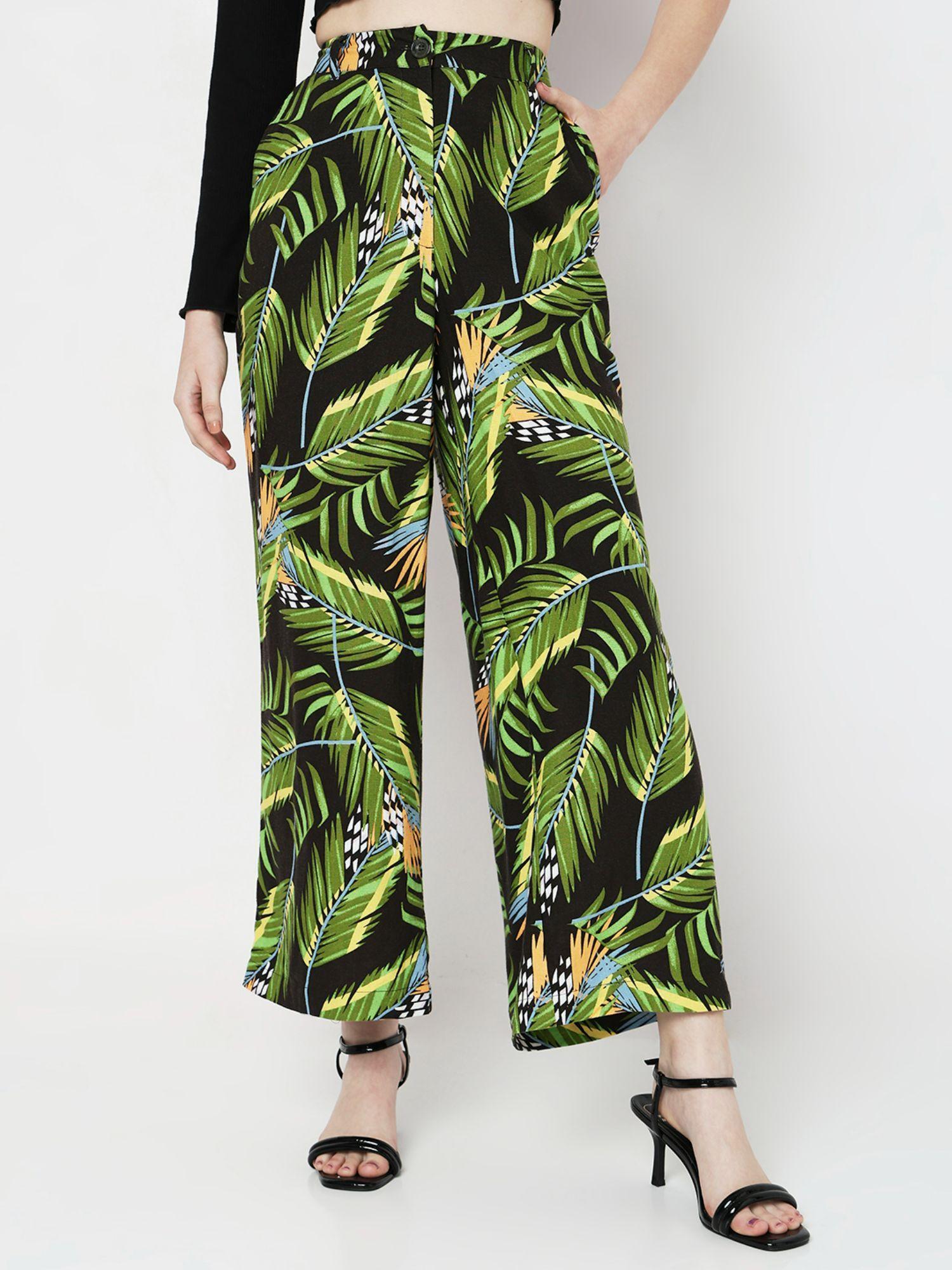 women printed black pant