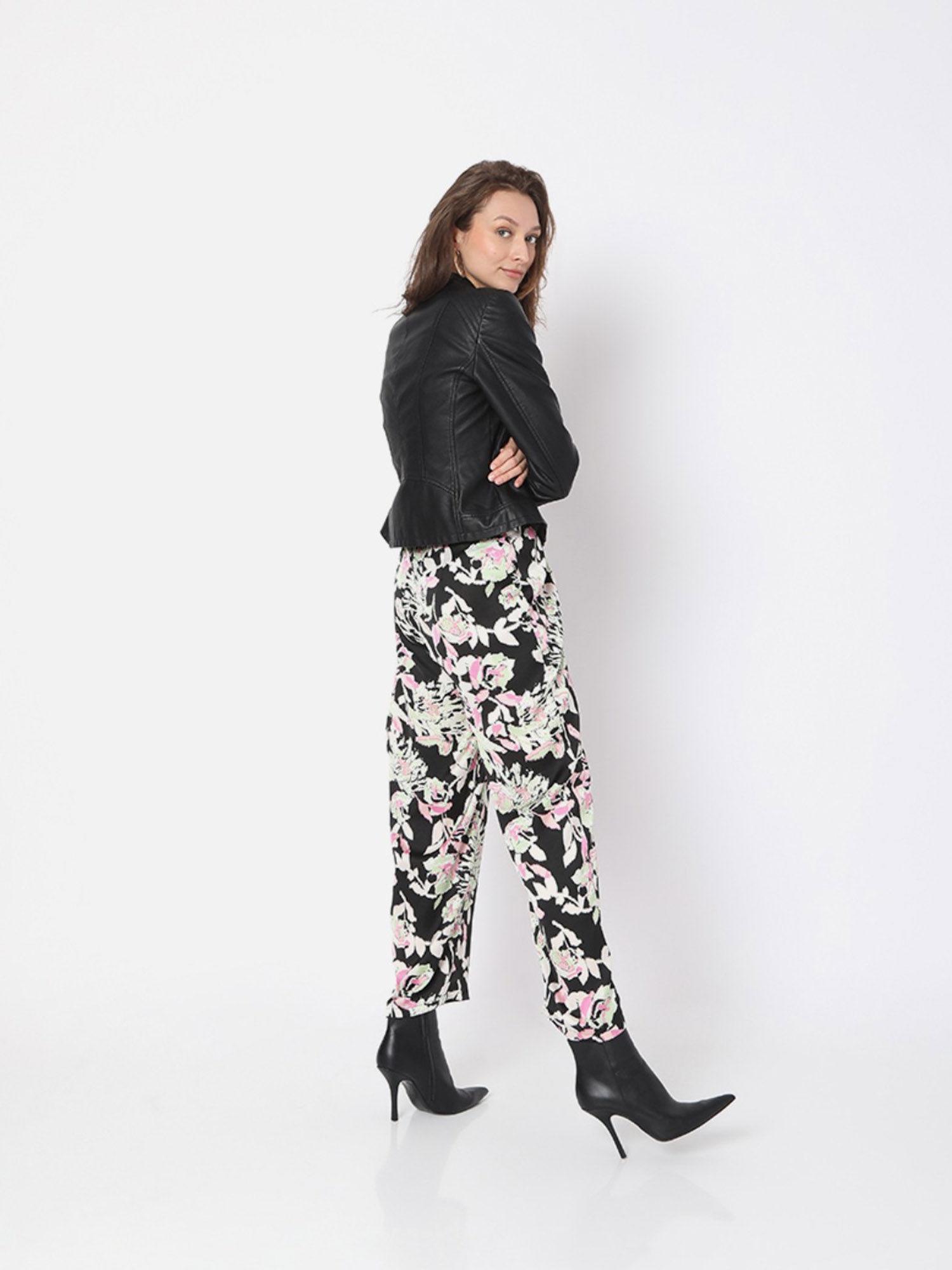 women printed black pants