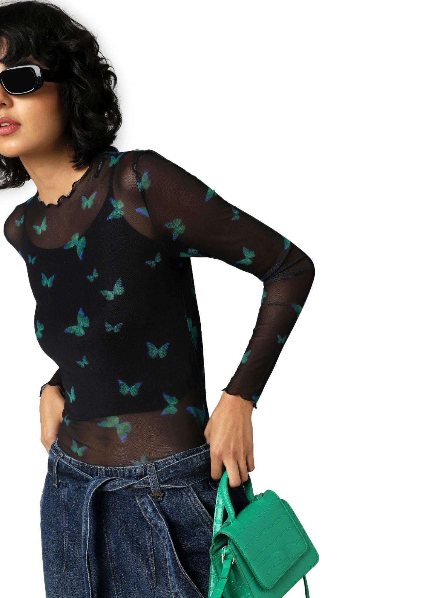 women printed black top