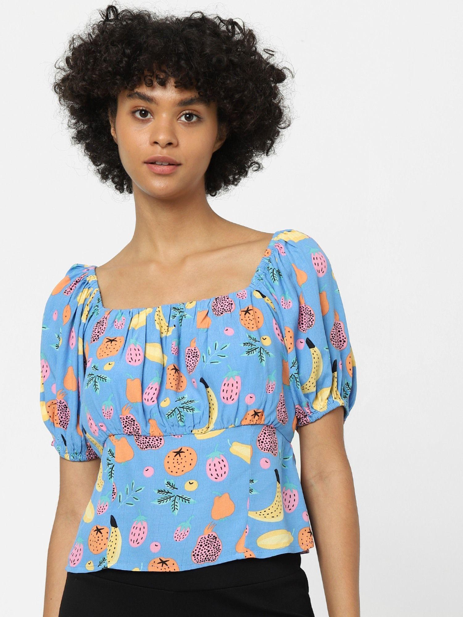 women printed blue top