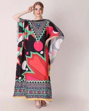 women printed boat-neck kaftan