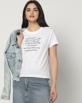 women printed boxy fit crew-neck t-shirt